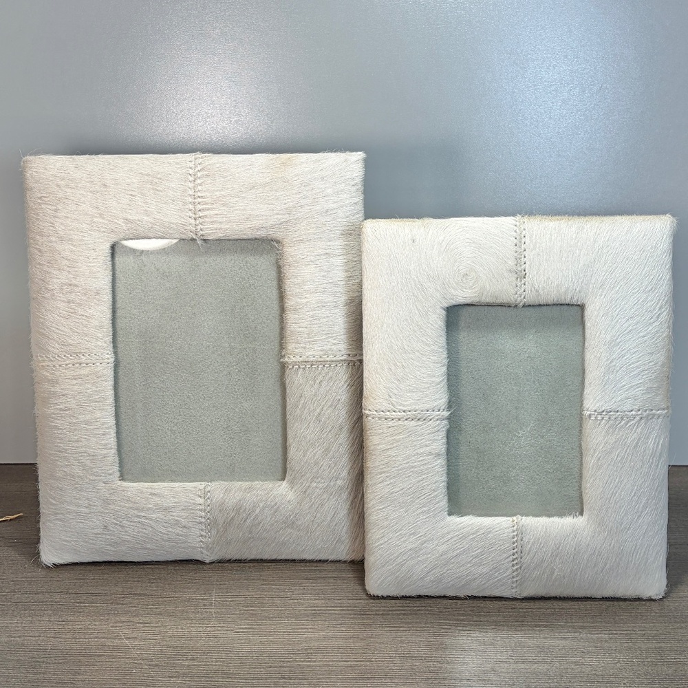 Set of 2 Gray Cream Natural Cowhide Photo Picture Frame 8 x 10. 9.5 x 7.5 - NWOT